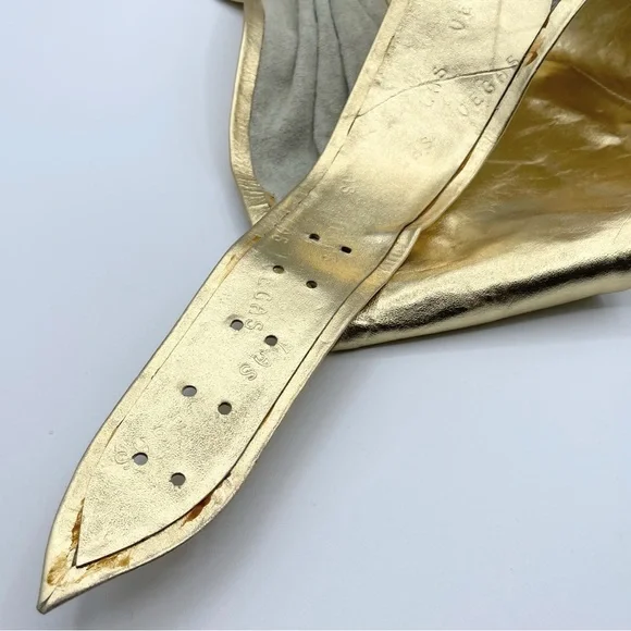 Vintage 80s Statement Belt Wide Gold Metallic Leather Las  display picture 2